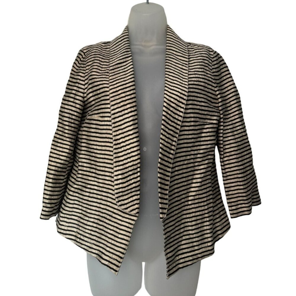 Ann Taylor Loft Striped Open Front Linen Jacket SZ 2 Career Office Collar